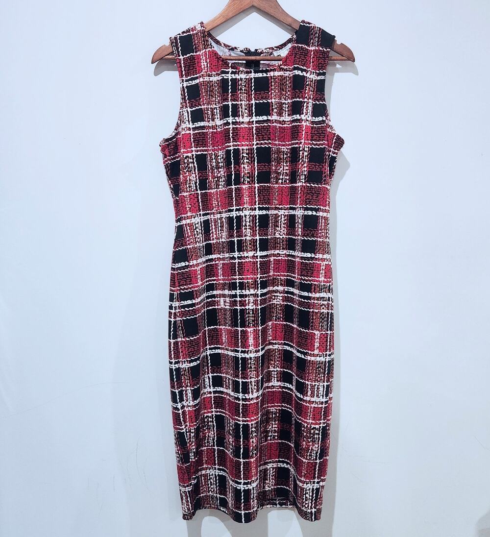 Olivia Matthews Red Plaid Sleeveless Midi Dress Size XL Business Professional